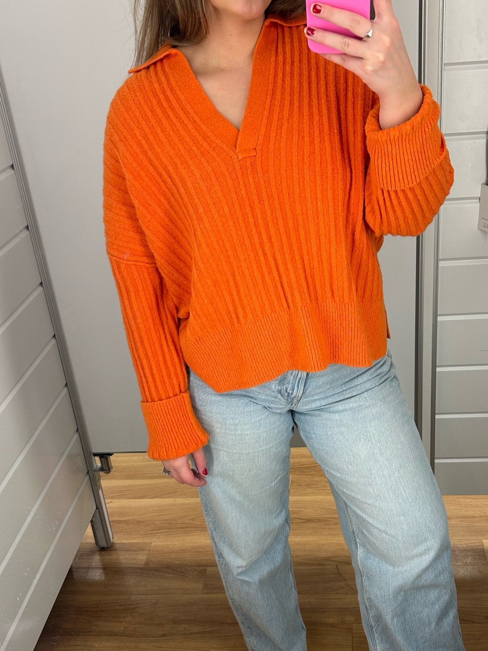 Pistola Womens Size Medium Zoe Relaxed Polo Sweater in Burnt Orange Spring